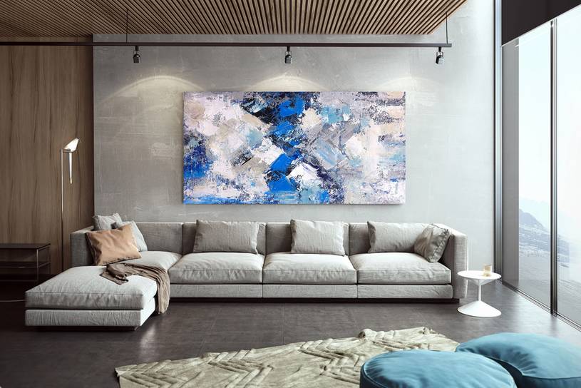 White Handmade Painting Modern Contemporary Abstract Canvas Artwork LV1DO